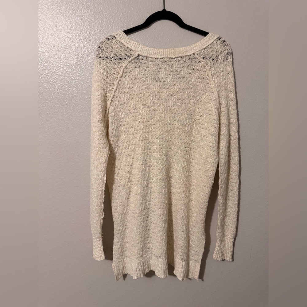 Free People Boat Neck High Low Cozy Cream Ivory Knit Sweater. Size: Medium. - Picture 5 of 12